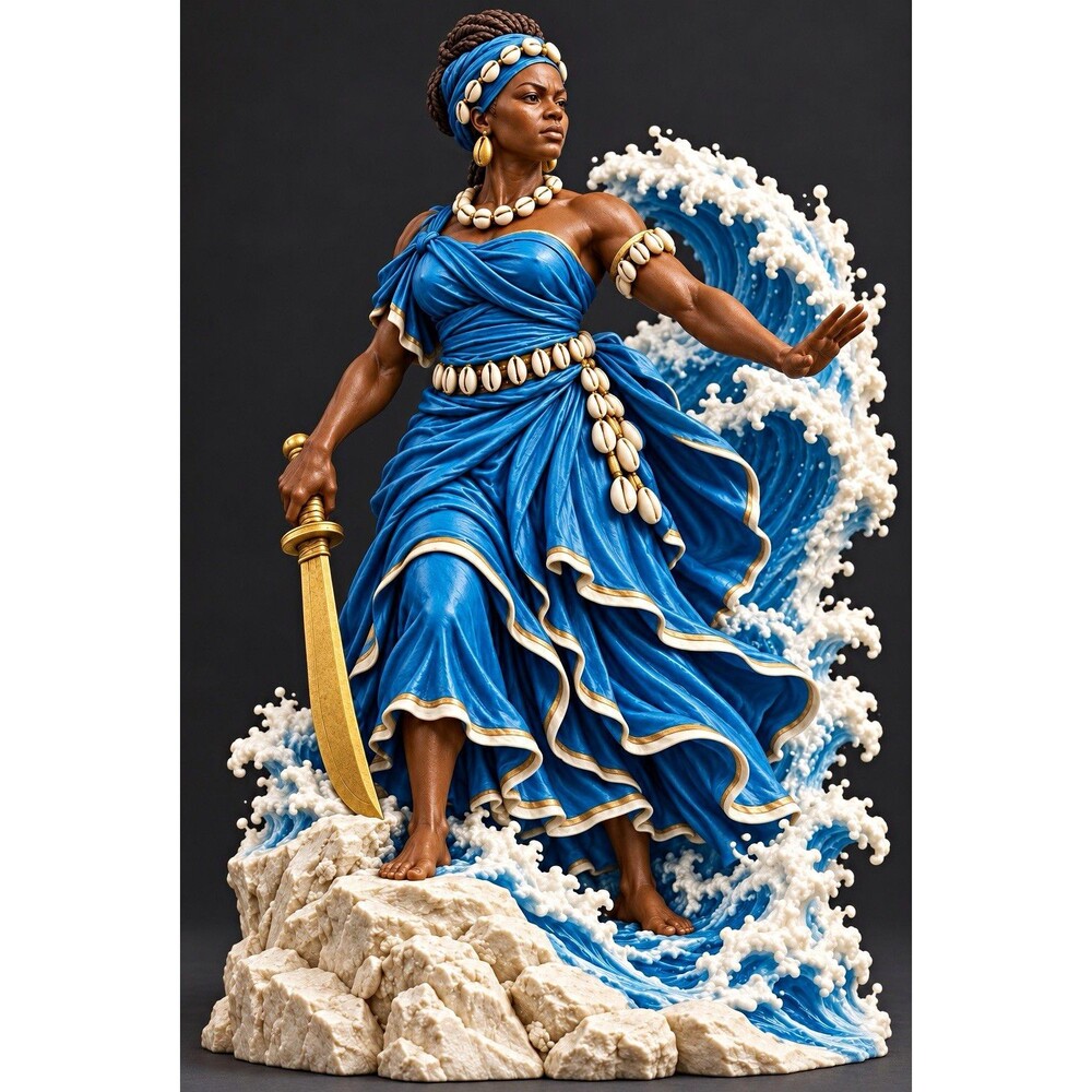 Yemaya Okute 10 Inch Filament 3D Printed Statue | Ocean Warrior